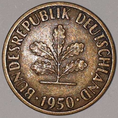 1950 J - 5 PFENNIG - FIVE PFENNIG - GERMANY - FEDERAL REPUBLIC - (Brass Clad Steel)